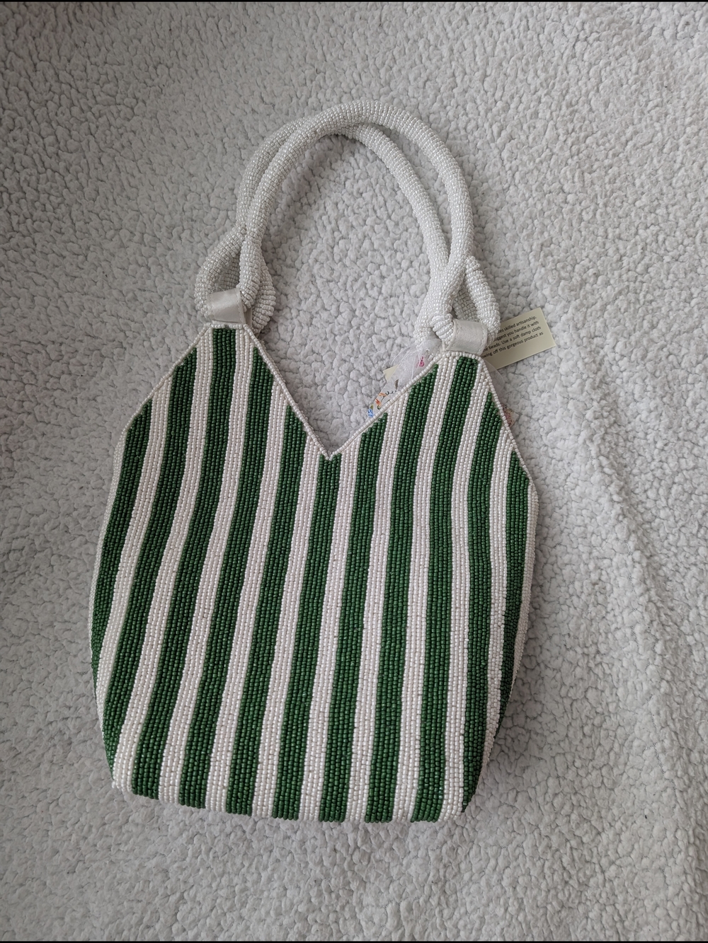 NWT Beaded Martini Glass Green & White Striped Cocktail Tote - Picture 2 of 5